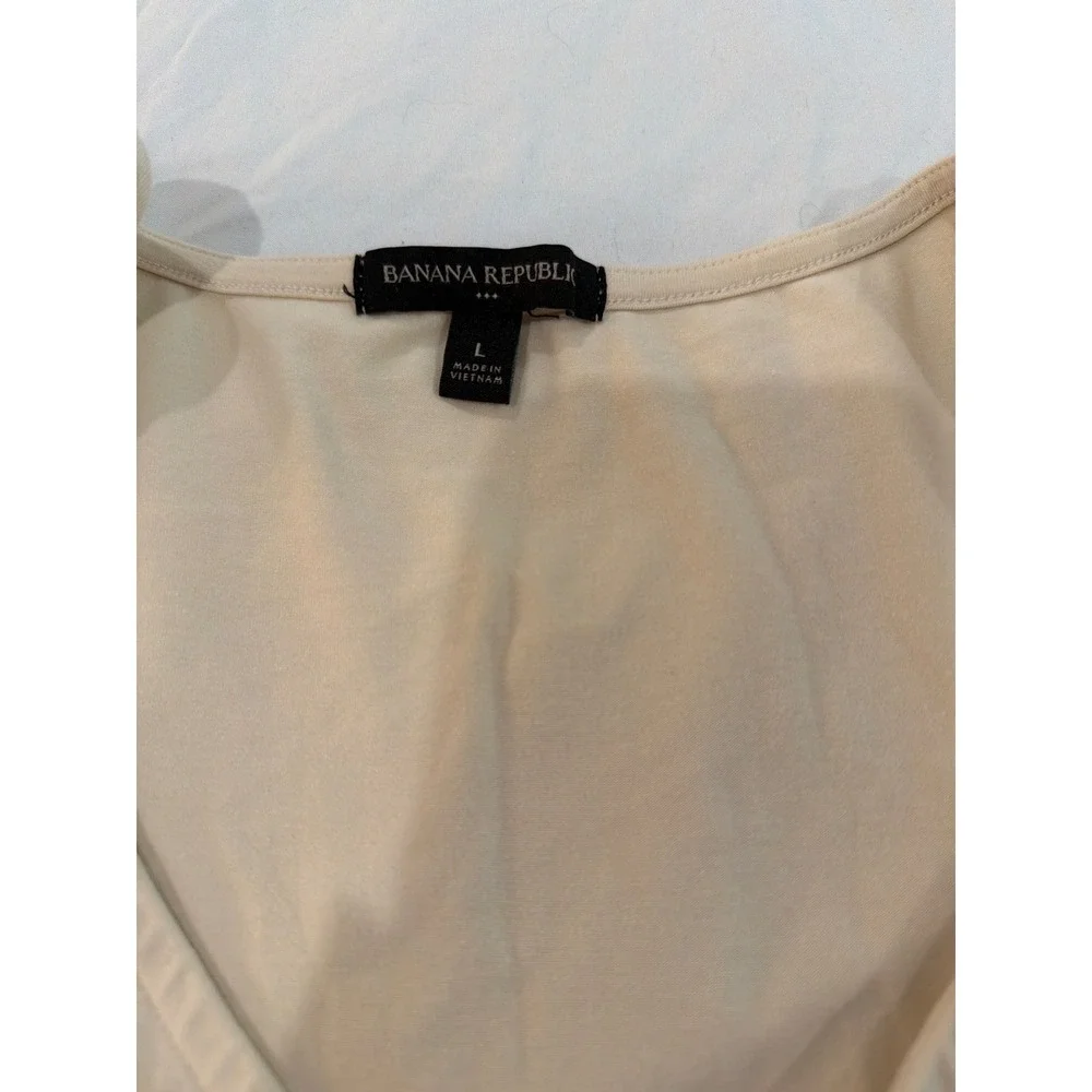 Banana Republic Womens Ruched V-Neck Long Sleeve Top‎ Cream Beige Size L